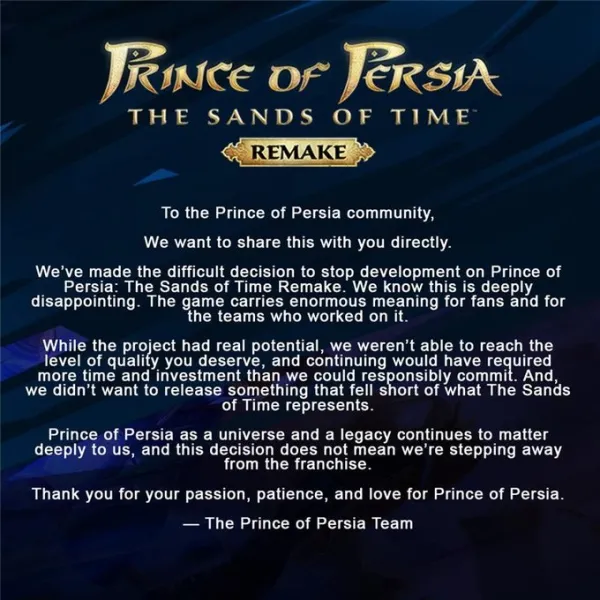 Ubisoft Cancels Prince Of Persia Remake And 5 Other Games As Part Of Major Organizational Reset