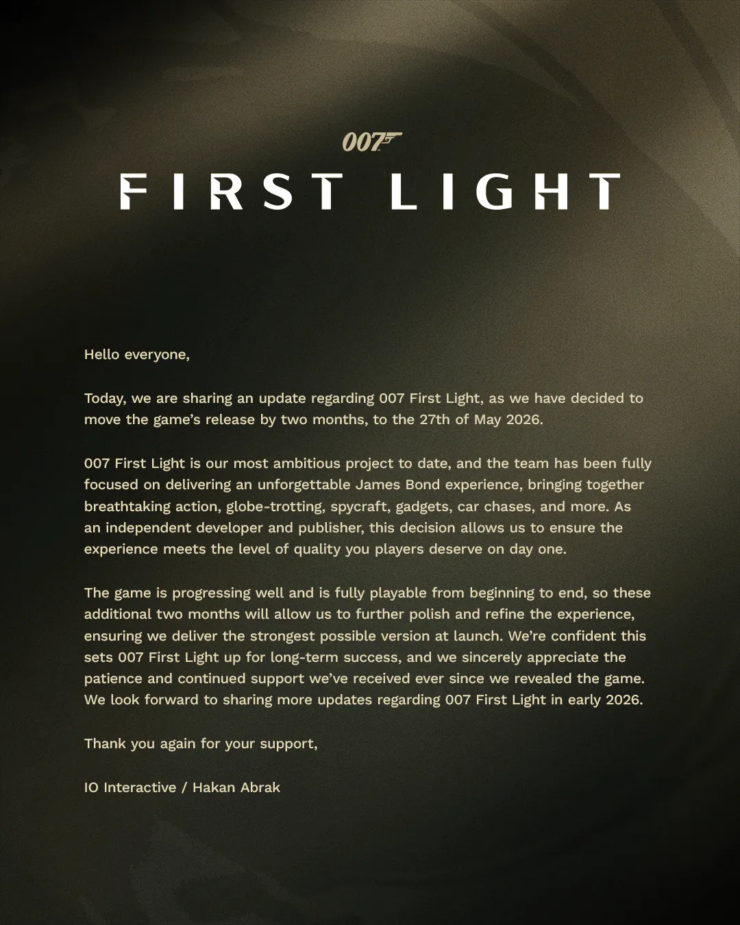 007 First Light Release Date Delayed To May 2026